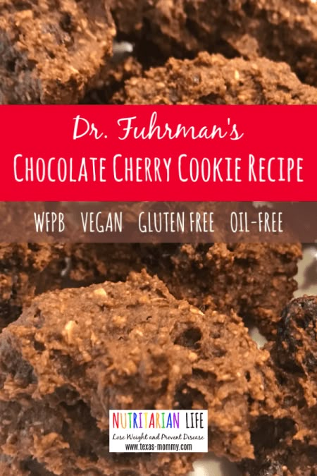 This healthy chocolate cherry cookie recipe from Dr. Fuhrman’s Eat to Live Quick and Easy Cookbook is a delicious whole foods vegan dessert!  It is simple, oil-free, gluten-free and uses banana and dates for sweetness. Get more great ideas from Nutritarian Life for weight loss and improved health! #eattolive #drfuhrman #healthyveganrecipes #wfpb #wholefoodplantbased #nutritarian #healthychocolate #veganchocolate #nutritarianlife #wfpbno Dr Fuhrman Recipes, Eat To Live Diet, Cherry Cookies Recipes, Nutritarian Diet, Dr Fuhrman, Chocolate Cherry Cookies, Improved Health, Whole Foods Vegan, Cherry Cookies