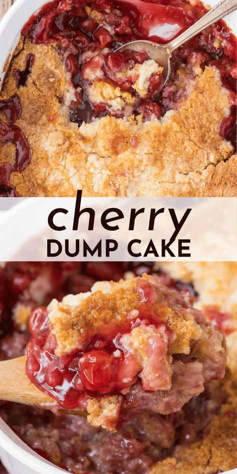 With just 4 ingredients and 4 easy steps, this cherry dump cake recipe will make you look like a master baker! No mixing or additional bowls needed, this cherry dump cake tastes just like homemade cherry cobbler but is way easier to make! Peach Dump Cake, Dump Cake Recipes Cherry, Dump Cake Recipe, Cherry Dump Cake Recipes, Cherry Dump Cake Recipe, Cherry Cobbler Recipe, Easy Dump Cake Recipe, Sweet Cherry Pie, Cherry Dump Cake