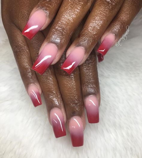 Pink And Red Ombre Nails Acrylic, Red And White Ombre Nails, Ombre Red Nails, Red Ombré Nails, Barbie Pink Nails, Red Ombre Nails, Designs Nail, Red Ombre, Makeup Obsession