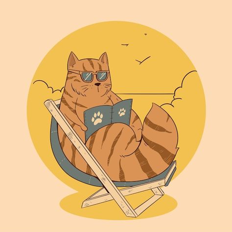 Cat Swimming Illustration, Cat Illustration Aesthetic, Summer Cat Illustration, Carry On Jatta 3, Relax Cartoon, Rory's Birthday, Hoodie Matching Pfp, Matching Pfp Anime, Cat Presents