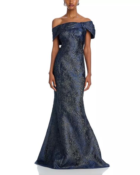 Teri Jon by Rickie Freeman Metallic Asymmetric Gown  | Bloomingdale's Women Asymmetric Gown, Teri Jon, Mother Of Groom Dresses, Metallic Fabric, Flowing Skirt, Groom Dress, Mother Of The Groom, Mother Of The Bride Dresses, Fitted Bodice