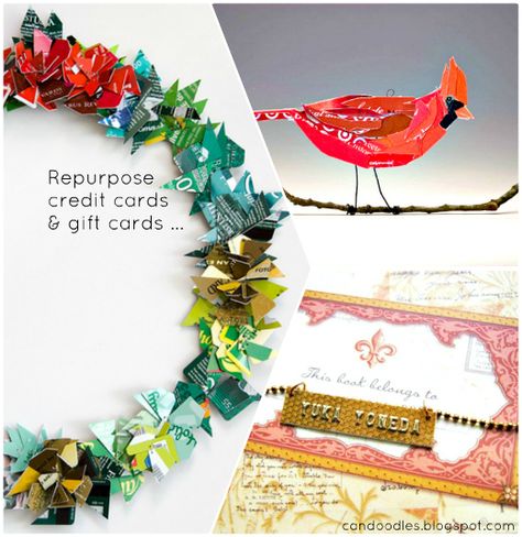 Re-purposing Plastic Cards – Candoodles · Indie Crafts | CraftGossip.com Indie Crafts, Hotel Key Cards, Upcycling Recycling, Indie Craft, Credit Card Points, Gift Card Craft, Upcycled Gifts, Diy Gift Card, Card Photography