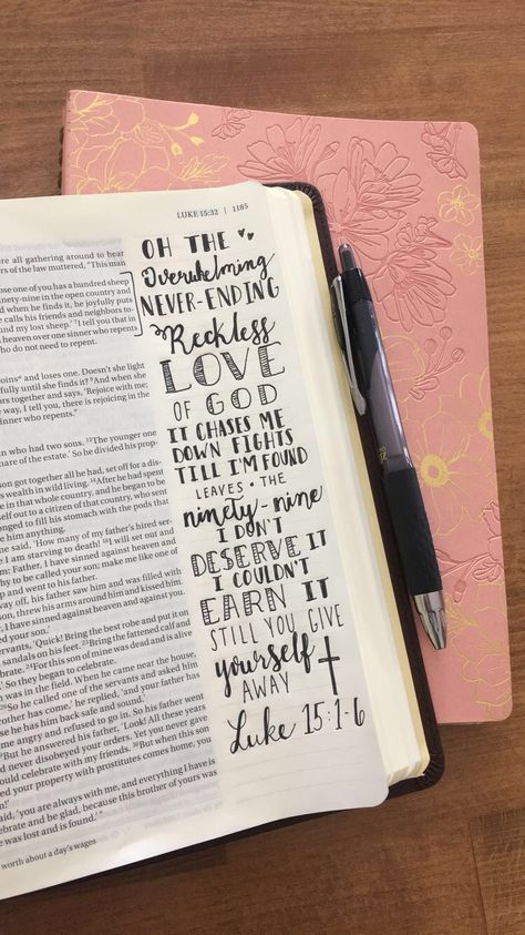 Bible Journaling - Reckless Love of God by Bethel Music - Luke 15:1-6 Luke Bible Journaling, Reckless Love Of God, Cory Asbury, Luke 15, Reckless Love, Bethel Music, Bible Doodling, Bible Journal Notes, Inspire Bible Journaling