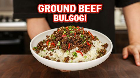 Easy Ground Beef Bulgogi Beef Bulgogi Bowl, Spicy Pork Bulgogi, Kimchi Stew Recipe, Ground Beef Bulgogi, Hotteok Recipe, Bulgogi Bowl, Spicy Korean Food, Korean Appetizers, Pork Bulgogi