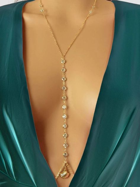 Ring Decor Body Chain | SHEIN USA Body Chain Necklace, Jennie Kwon, Body Chains, Gold Collar, Rhinestone Decor, Zinc Alloy, Chain Necklace, Women's Fashion, Fashion Jewelry