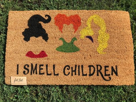 Hocus Pocus Halloween Decor, Door Mat Decor, I Smell Children, Coir Door Mat, Hocus Pocus Halloween, Sanderson Sisters Hocus Pocus, Fall Stuff, Sanderson Sisters, Outdoor Paint