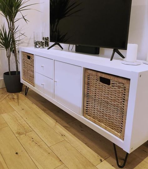 Kallax Floating Tv Stand, Kallax Tv Stand Ideas, Kallax Under Tv, Kallax As Tv Stand, Ikea Kallax Tv Unit, Kallax Tv Unit Hack, Ikea Kallax Hack Tv Stands, Kallax Hack Tv Stand, Kallax Tv Board