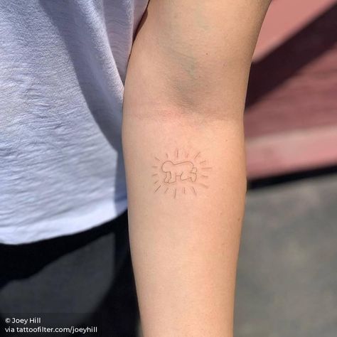 Radiant baby ~\n\u2022\n\u2022\n\u2022\n#losangelestattoo#sanfranciscotattoo#nyctattoo#singleneedle#finelinetattoo Keith Haring Radiant Baby, New York Culture, Baby Tattoo, Patriotic Tattoos, Explore Tattoo, Inner Forearm, Baby Tattoos, Dope Tattoos, Little Tattoos