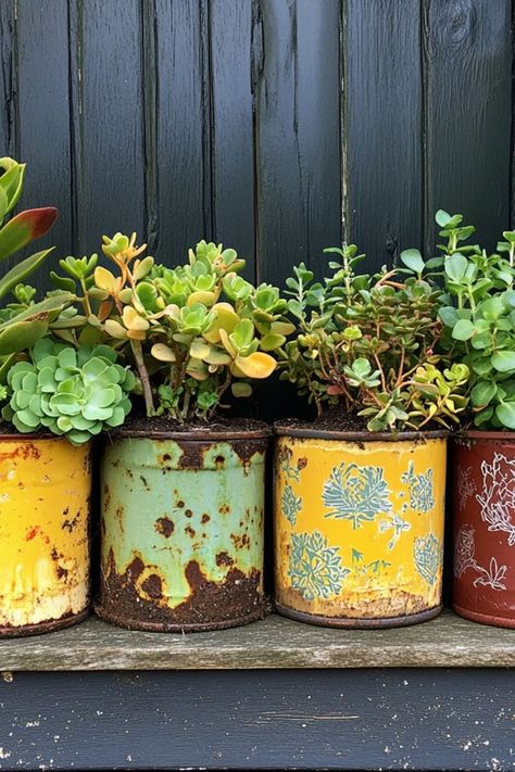 Transform old containers into stylish upcycled planters for an eco-friendly home garden. #UpcycledPlanters #EcoDecor #DIYGarden Diy Upcycled Planters, Upcycled Planters, Cute Planters, Reuse Containers, Upcycled Planter, Popcorn Tin, Eco Decor, Eco Friendly Home, Tin Cans