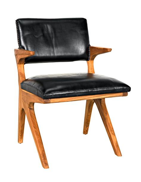 A stylish, mid-century frame is reimagined here in burnished variegated teak. The seat and back are rich black leather, and the upholstered seat back's clean lines are enhanced with burnished brass nailheads.Product Overview Finish: Clear Coat Satin Dimensions: 21.5"W x 24"D x 32"H Material: Teak and Leather Seat Heigh Noir Furniture, Leather Occasional Chair, Teak Chairs, Burnished Brass, Mid Century Chair, Furniture Pieces, Occasional Chairs, Clear Coat, Top Grain Leather