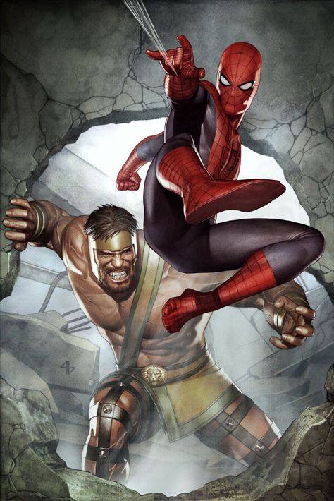 Hercules & Spider-Man by Adi Granov Adi Granov, Marvel Comic Character, Marvel Vs, Spiderman Art, Comic Book Artists, Amazing Spiderman, Superhero Comic, Amazing Spider, Comic Heroes