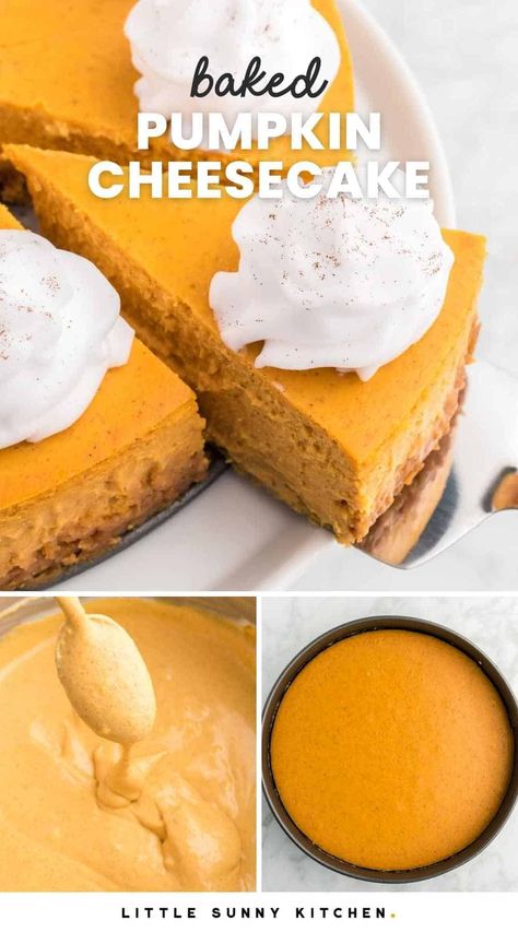 Creamy Pumpkin Cheesecake spiced with warm fall spices is the perfect Thanksgiving or holiday dessert. It’s the best of two perfect desserts, melded into one amazing sweet pumpkin treat. Healthy Pumpkin Cheesecake Recipe, Crustless Pumpkin Cheesecake, Baked Pumpkin Cheesecake, Pumpkin Chicken Chili, Gluten Free Pumpkin Cheesecake, Healthy Pumpkin Cheesecake, Dinner Ideas Sides, Healthy Pumpkin Muffins, Velvet Desserts