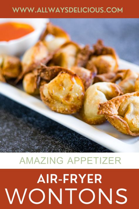 Air Fryer Wontons are crispy, delicious, and totally addictive. They’re filled with a savory mix of shrimp and pork that is perfectly seasoned. Air Fryer Chicken Wontons, Shrimp Wonton Recipes, Air Fryer Wontons, Wonton Filling Recipes, Shrimp Wonton, Grill Press, Recipes Vegetables, Fried Wontons, Wonton Recipes