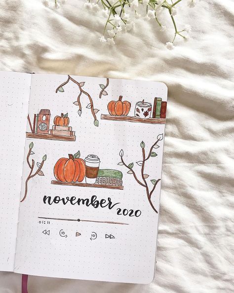 Bullet Journal Month Cover November, November Title Page, November Scrapbook Ideas, November Cover Page Bullet Journal, November Journal Cover, Bullet Journal November Cover, November Journal Ideas, Simple Cover Page, November Bullet Journal Cover