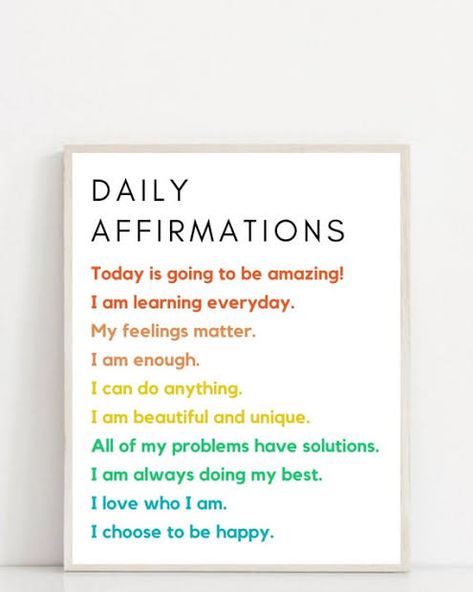 Daily Affirmations For Kids, Printable Kids Wall Art, Motivation For Kids, Teacher Posters, Affirmation Board, Kids Room Prints, Classroom Signs, Affirmations For Kids, I Can Do Anything