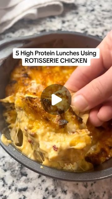 Holland Birkemeyer on Instagram: "5 High Protein Lunches Using ROTISSERIE CHICKEN 🍗 

rotisserie chicken is such an easy way to get in your protein, so here are my go tos!

1️⃣ Chicken Caesar Salad Wrap:

Shred rotisserie chicken and toss it with Caesar dressing made with Greek yogurt

Lay out a whole grain wrap and spread a layer of the chicken Caesar mixture onto it

Top with chopped romaine lettuce, diced tomatoes, and shredded Parmesan cheese

Roll up the wrap tightly and slice into halves or thirds. Serve with carrot sticks and hummus.

2️⃣ Chipotle Chicken Dip (shown). Comment “DIP” below and ill send it to you!

3️⃣ BBQ Chicken Quesadillas:

Shred rotisserie chicken and toss it with your favorite barbecue sauce.

Place a whole grain tortilla on a skillet over medium heat. Sprinkle Dressing Made With Greek Yogurt, High Protein Lunches, Rotisserie Chicken Recipes Healthy, Protein Lunches, Using Rotisserie Chicken, Chicken Caesar Salad Wraps, Caesar Salad Wrap, Chicken Rotisserie, Salad Wrap