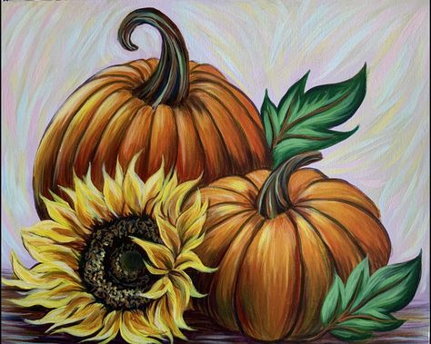 Pinots Palette, Fall Canvas Painting, Pumpkin Pictures, Fall Canvas, Sip N Paint, Autumn Scenes, Pumpkin Art, Sunflower Painting, Paint And Sip