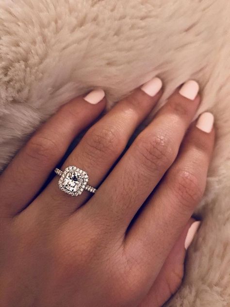 Pave Halo Engagement Ring, Diamond Engagement Rings Cushion, Engagement Rings Cushion, Cushion Cut Engagement Ring, Wedding Rings Halo, Gorgeous Engagement Ring, Simple Engagement Rings, Engagement Ring White Gold, Dream Engagement Rings