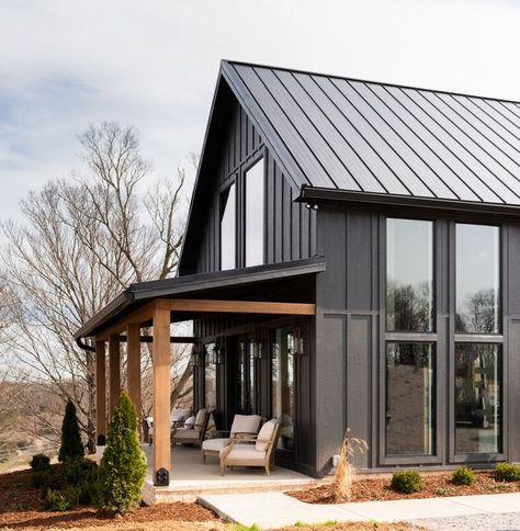 Sherwin Williams Iron Ore Exterior Sherwin Williams Iron Ore Exterior Paint Color Iron Ore Exterior Paint, Iron Ore Exterior, Dark Exterior House Colors, Dark Exterior House, Black Modern Farmhouse, Modern Farmhouse Cottage, Modern Farmhouse Exterior, Iron Ore, Barn Style House