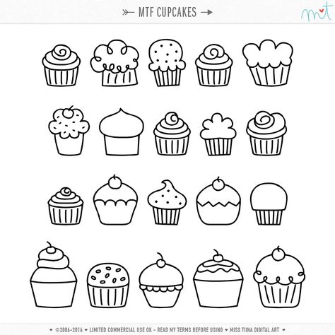 MTF Cupcakes | MissTiina.com {Fonts} Cupcake Tattoos, Cupcake Drawing, Best Script Fonts, Scrapbook Digital, Cake Logo, Easy Doodle Art, Doodle Art Designs, Mini Drawings, Bullet Journal Doodles