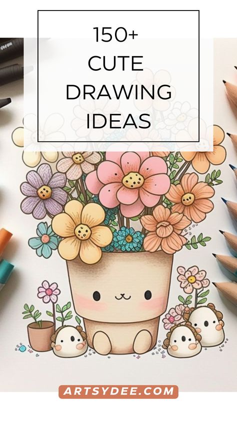 150 Cute Drawings for Adorable Inspiration - Artsydee | Drawing, Painting, Craft & Creativity Creativity Doodle, Doodle Stitch, Cute Drawing Ideas, Happy Journal, Mary 1, Doodle Doodle, Doodle Art Flowers, Art Templates, Doodles Drawings