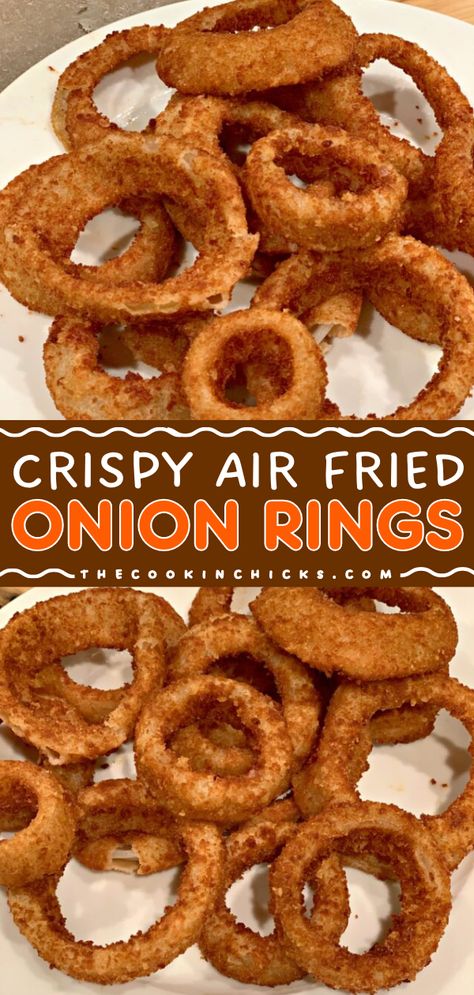 Looking for football party food? Here's a game day recipe featuring homemade onion rings! They're an easy appetizer or snack idea in the air fryer. Crispy yet healthier, these Air Fried Onion Rings are a winner! Air Fryer Frozen Onion Rings, Air Fried Onion Rings, Onion Rings Air Fryer, Frozen Onion Rings, Air Fryer Onion Rings, Fried Onion Rings, Onion Rings Recipe, Blooming Onion, Savory Foods