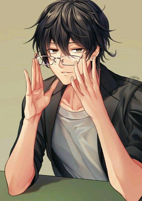 Anime Men With Glasses, Hot Anime Guy With Glasses, Anime Glasses Boy, Anime Glasses, Akira Kurusu, Anime Guy, Anime Guys Shirtless, Anime Nerd, Cool Anime Guys