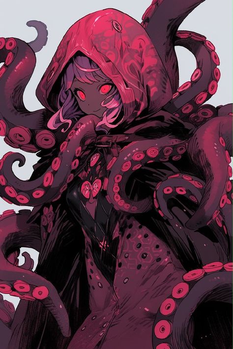 "Enigmatic Grace: The Alluring Mystique of the Octopus Monstergirl" Octopus Human Hybrid, Tentacle Hair Character Art, Dnd Octopus, Octopus Human, Dnd Eldritch, Octopus Character Design, Merpeople Art, Futuristic Creatures, Mystical Creatures Drawings