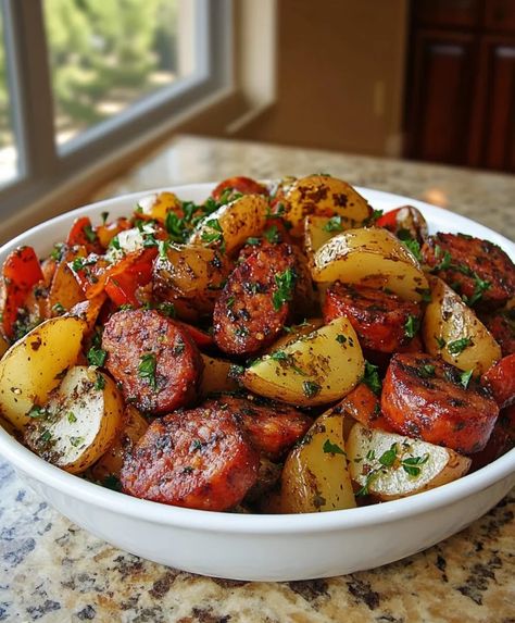 Sausage Tator Tot Recipes, Smoked Sausage And Red Potatoes, Potatoes Onions And Sausage, Cheddar Smoked Sausage Recipes, Crockpot Smoked Sausage Recipes, Sausage And Potatoes Recipes, Sausage And Potatoes In Oven, Potato And Sausage Recipes, Oven Roasted Sausage