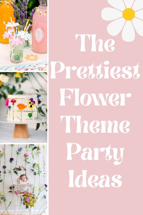 The Prettiest Flower Theme Party Ideas - Fun Party Pop Floral Theme First Birthday Party, Flower Party 1st Birthday, Flower Power Birthday Theme, 1st Birthday Party Flower Theme, Flower Birthday Party Crafts, 1st Birthday Party Ideas Spring, Spring Floral Theme Party, Flower Theme Bday Party, Flower Games Party