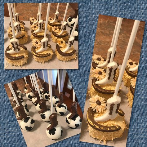 Cake Pops Western Theme, Cowboy Theme Treat Table, Western Theme Chocolate Covered Strawberries, Cowboy Theme Cake Pops, Rodeo Dessert Ideas, Cowboy Chocolate Covered Strawberries, Rodeo Theme Cake Pops, Western Theme Dessert Table, Cowboy Theme Treats