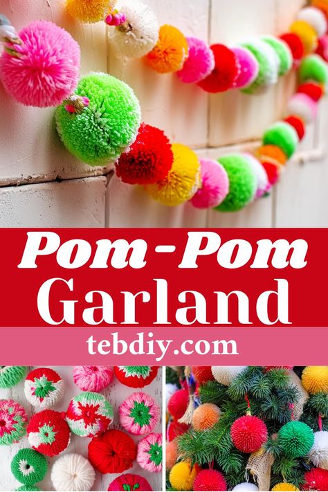 How To Make The Perfect Pom-Pom Garland Jumbo Pom Pom Diy, Diy Pompom Garland, Pompom Garland Diy, Pom Pom Garland Decor, Pom Pom Garland Diy, Pom Pom Topiary, Diy Tassel Garland, Pom Pom Decorations, Pom Crafts