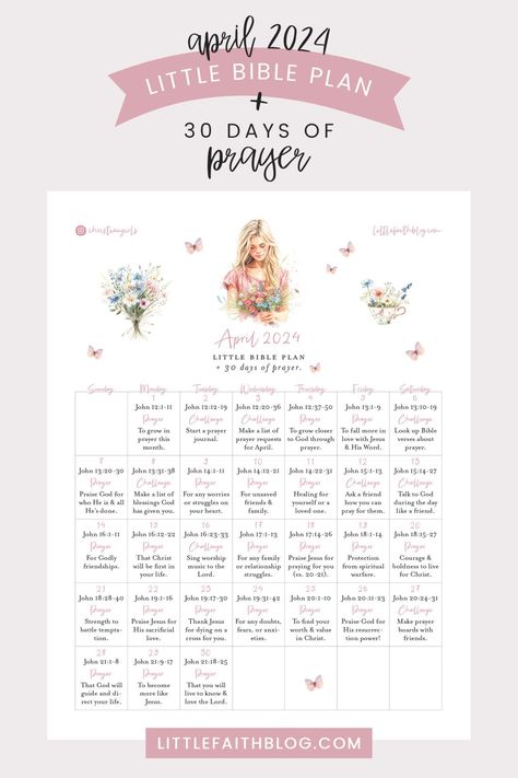 April 2024 Bible Reading Plan + 30 Days of Prayer Bible Verses About Prayer, Beauty Bible, Scripture Writing Plans, Happy April, Bible Study Plans, Faith Blogs, He Is Alive, New Bible, Bible Plan