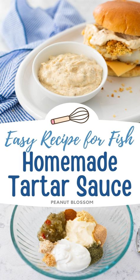 Stir together this quick and easy homemade tartar sauce recipe to upgrade your frozen fish sticks or to spread over a baked fish sandwich on a toasted brioche bun. This easy sauce for fish tastes even better once it has chilled in the fridge for a couple days so the flavor can mingle. Tater Sauce Recipe For Fish, Sauce For Fish Sandwich, Fish Stick Sauce, Recipes With Fish Sticks, Tatar Sauce, Best Tartar Sauce Recipe, Sauce For Fish, Tartar Sauce Recipe, Fish Sandwiches