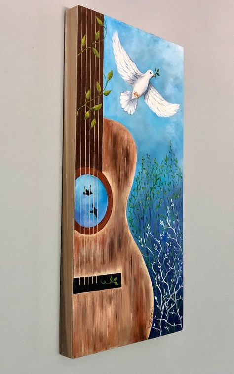 Music Painting Ideas On Canvas, Guitar Painting On Canvas, Guitar Art Painting, Music Art Painting, Guitar Painting, Music Painting, Painting Canvases, Beautiful Art Paintings, Free Bird