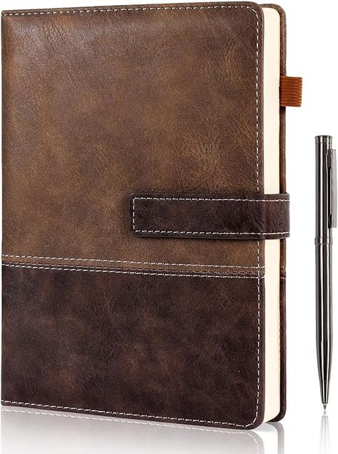 Leather Notebook Journal with Pen, A5 Lined Hardcover Notebook with Magnetic Closure, 240 Pages Daily Journal for Men Women, Ruled Journals Notebooks for Work, Writing, Note Taking - Brown : Amazon.ca: Office Products Journals Notebooks, Leather Notebook, Notebook Journal, Daily Journal, Leather Gifts, Hardcover Notebook, Office Products, Note Taking, Journal Notebook