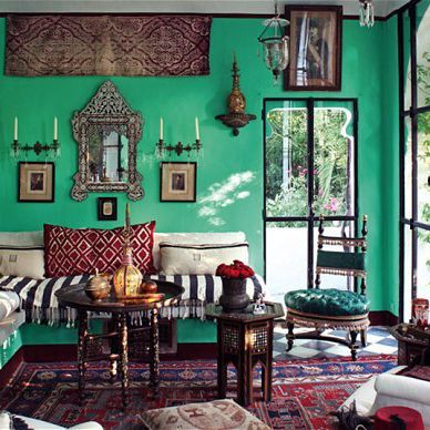 In ELLE Decor's ongoing series Design Lodestars, we examine Farrow & Ball's famed 'Arsenic' paint. Frederic Mechiche, Interior Design Competition, Farrow & Ball, Moroccan Living Room, Gear Art, New Interior Design, Farrow And Ball, Modern Moroccan, Bohemian Interior