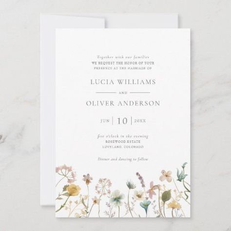 $2.92 | Elegant Wildflower Watercolor Floral Wedding #watercolor floral, spring summer wedding, elegant wildflowers, boho chic, vintage pressed flowers, whimsical, modern, dusty rose pink, dusty blue sage green, simple minimalist Pressed Flowers Wedding, Dusty Rose Wedding Invitations, Pressed Florals, Wildflower Wedding Theme, Square Wedding Invitations, Wildflower Watercolor, Wedding Invitation Trends, Wildflower Wedding Invitations, Garden Chic