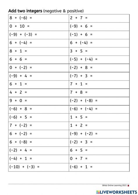 Addition Of Integers Worksheet, Integers Worksheets 6th Grade, Year 6 Maths Worksheets, Addition Of Integers, Add Integers, Adding Integers Worksheet, Integers Activities, Subtracting Rational Numbers, Alphabet Chart Printable