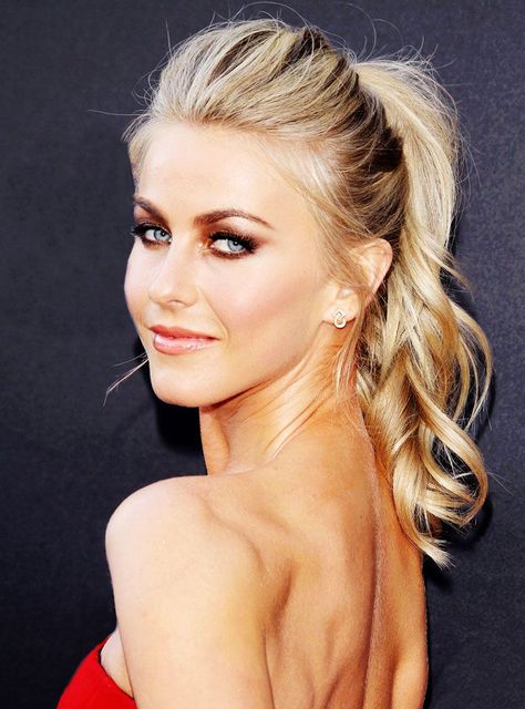 Julianne Hough’s Voluminous Ponytail Isn’t As Simple As It Looks  #refinery29 Ponytail Trick, Julianne Hough Hair, Celebrity Wedding Hair, Prom Ponytail Hairstyles, Voluminous Ponytail, Tail Hairstyle, Curly Hair Ponytail, High Ponytail Hairstyles, Prom Hair Updo