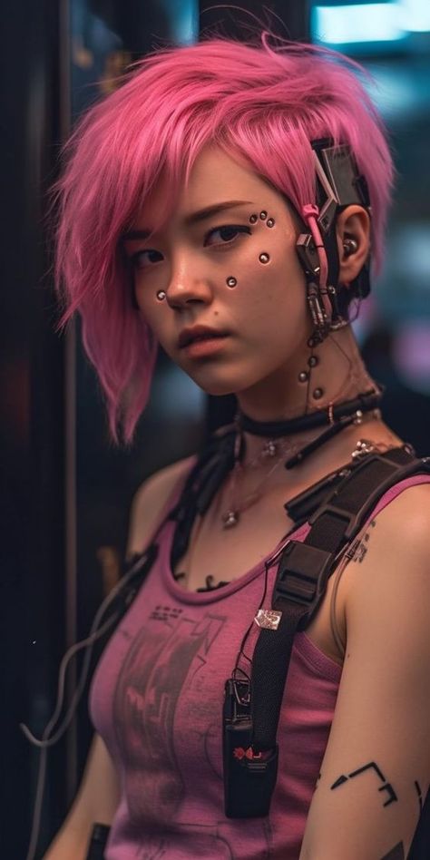 Cyberpunk Style Outfit, Cyberpunk Outfit Women, Cyberpunk Girl Art, Cyberpunk Hairstyles, Futuristic Hairstyles, Cyberpunk Hair, Futuristic Woman, Cyberpunk Character Art, Cyberpunk Outfit