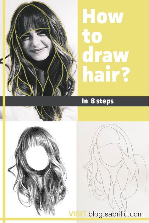 Portrait Hair Drawing, Hair Tutorial Drawing Pencil, How To Draw Long Hair Step By Step, How To Draw Human Hair, How To Draw Hair Pencil, How To Draw Hair With Pencil, How To Paint Realistic Hair, How To Draw Realistic Hair Step By Step, How To Draw Wavy Hair Step By Step