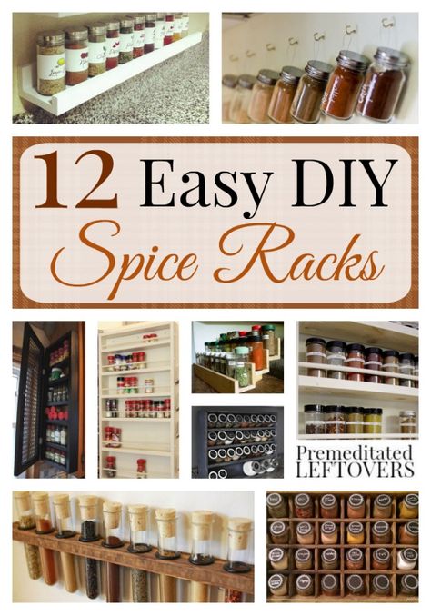 Easy DIY Spice Racks- Here are 12 homemade spice racks that will help you get your kitchen organized. These spice racks are inexpensive and easy to make. Spice Rack Ideas, Diy Declutter, Pallet Deck, Wall Spice Rack, Deck Diy, Diy Spice Rack, Seasoning Rack, Diy Spices, Spice Rack Organiser