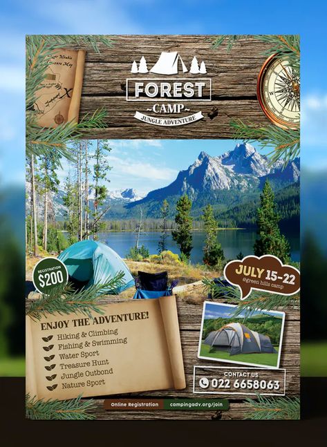 Camping Adventure Flyer Template PSD Camping Brochure Design, Adventure Poster Design, Camping Advertising, Camping Poster Design, Camp Brochure, Camping Poster, Glitch Photo, Camping Books, New Flyer