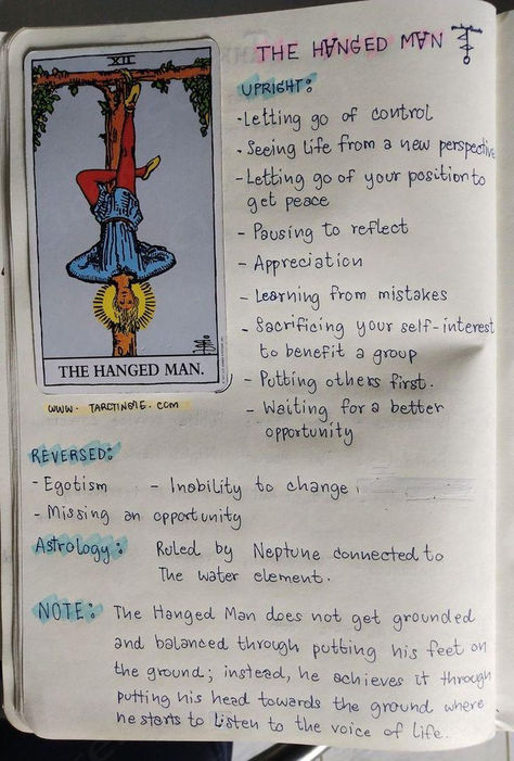 The Hanged Man Tarot Meaning, Tarot Guidebook, Tarot Reading Spreads, Tarot Interpretation, Hanged Man, Tarot Cards For Beginners, Learning Tarot Cards, Magia Das Ervas, Tarot Magic