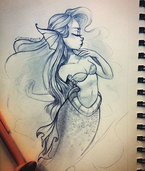 Mermaid Creature, Train Sketch, Sketchbook Pencil, Mermaid Drawings, Mermaid Tattoo, Tattoo Girl, Sketchbook Pages, Doodle Sketch, Mermaid Art