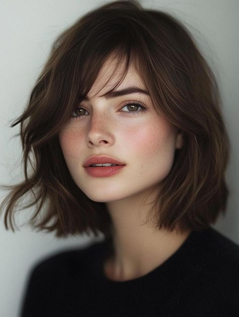 Layered Bob Haircut Ideas: Modern, Versatile Styles for Every Hair Type and Face Shape in 2024 French Bob On Chubby Face, French Bob With Side Bangs, Wavy Bob Haircuts With Bangs, French Bob With Bangs Oval Face, Layered Medium Bob Hairstyles, Round Face French Bob, Butterfly Bob Haircut Short, French Bob Without Bangs, Bob With Curtain Fringe