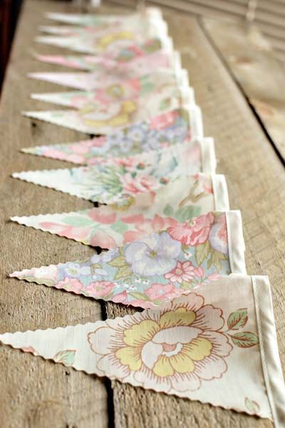 Old-Fashioned Bouquet Vintage Bunting Banner by intimateweddings Floral Bunting, Lace Bunting, Bunting Ideas, Fabric Banners, Vintage Bunting, Wedding Bunting, Sewing To Sell, Birthday Bunting, Fabric Bunting