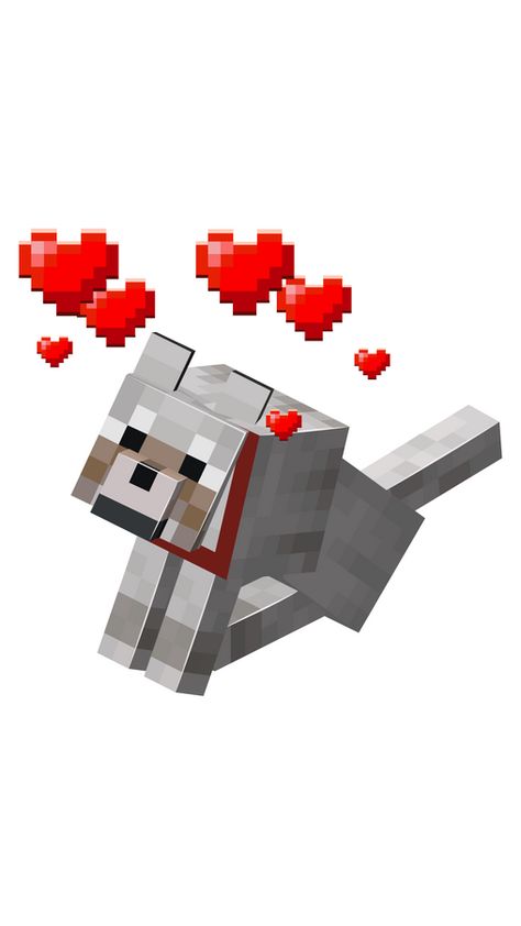 This grey dog came to us from the addicting game Minecraft, because he fell in love and now red hearts are flying over his head. The Minecraft sticker with Dog and Hearts!. Minecraft Dog Drawing, Heart Minecraft, Minecraft Love, Minecraft Dog, Minecraft Animals, Minecraft Heart, Gojo Drawing, Minecraft Wolf, Love Minecraft