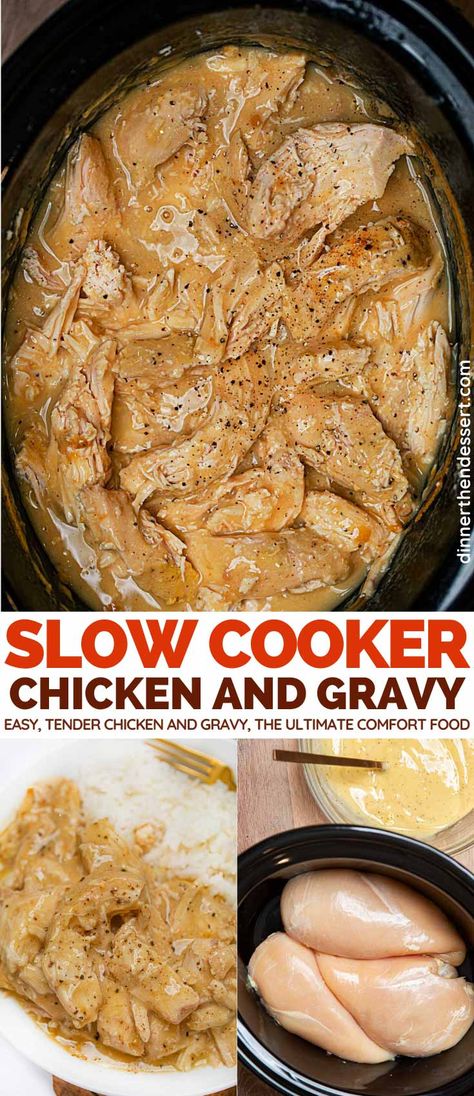 Chickenbreast Slowcooker, Dinner Ideas For Large Family, Chicken Slow Cooker Recipes Easy, Crock Pot Chicken Breasts, Chicken Breast Gravy Recipe, Crock Pot Chicken Breast Recipes, Chicken Breast Recipes Crockpot, Chicken Comfort Food, Slow Cooker Chicken And Gravy